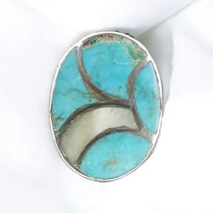 OLD PAWN STYLE TURQOISE MOTHER OF PEARL OVERSIZED CHUNKY STERLING SILVER SZ 11